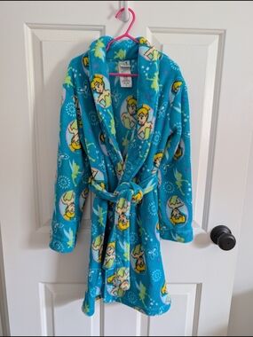 Disney Girls 7/8 Tinker Bell Teal Plush Bath Robe